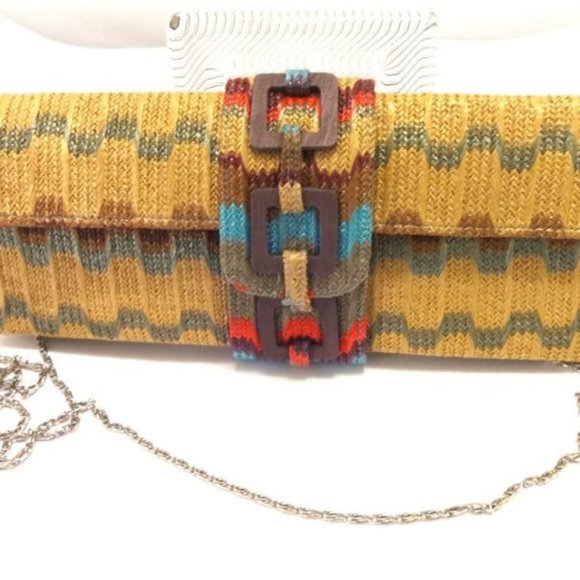 DESIGNER INSPIRED MULTI COLOR LINEN/STRAW CLUTCH/H - Picture 5 of 5